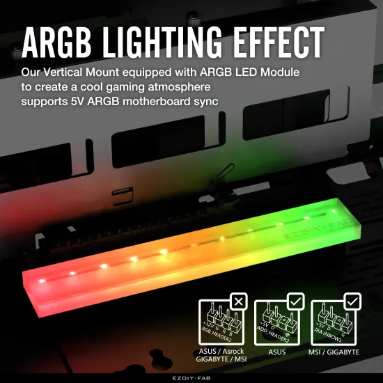 EZDIY-FAB ARGB Vertical PCIe 4.0 GPU Mount Bracket Graphic Card Holder 45° Riser Cable - White