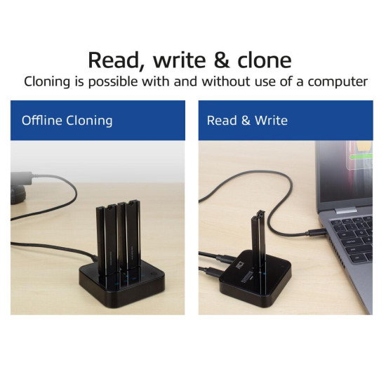 Dual SSD docking clone station, ACT M.2 NVMe/PCIe, USB-C 3.2 Gen2, 10 Gbps