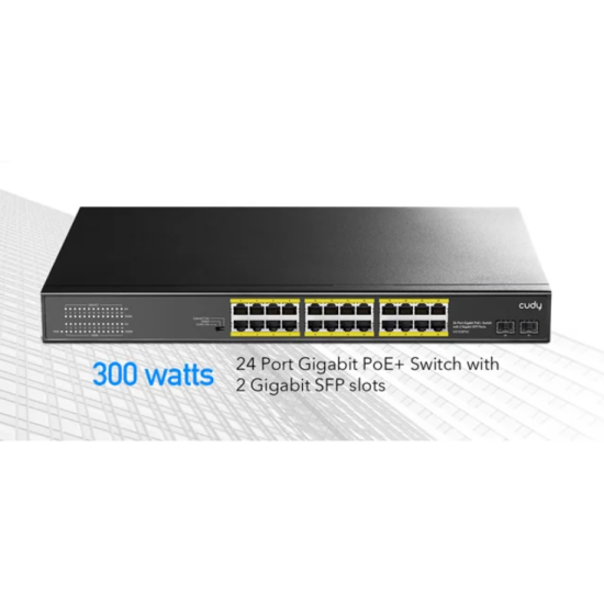 Суич Cudy GS1028PS2, 24 портов, 10/100/1000, 24× GbE with 802.3at/af PoE, 2× Uplink SFP, Default/VLAN/Extend Modes , за 19