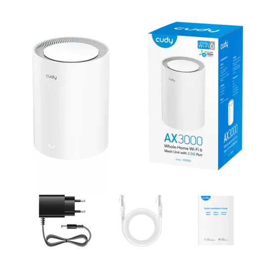 Безжична MESH система Cudy M3000, 1 брой, AX3000 Dual Band, 2.4/5 GHz, 574 -  2402 Mbps