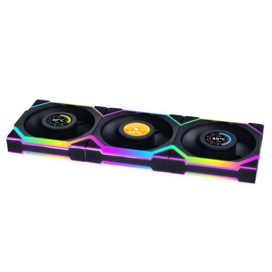 Triple Fan Pack Lian Li UNI FAN SL Wireless LCD ARGB PWM Reverse Blade - 120 mm Black