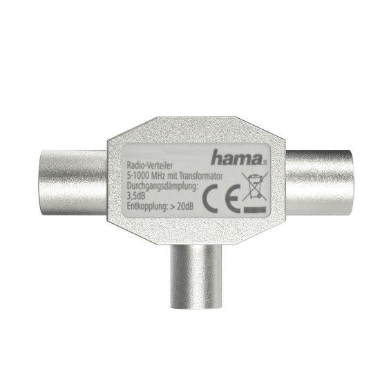 Hama Antenna Splitter, Coax Plug - 2 Coax Sockets, Metal