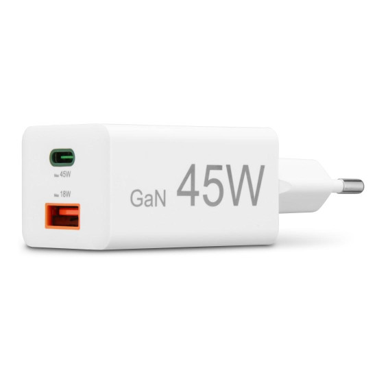 Hama Fast Charger, 1x USB-C, 1x USB-A, Mini Charger, PD, 45 W, white