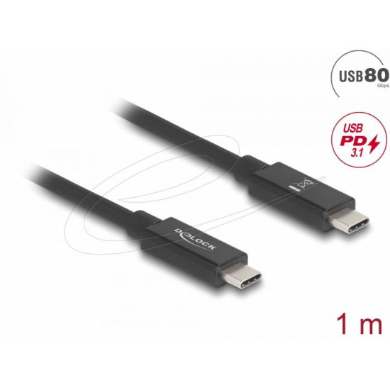 Delock Кабел E-Marker USB-C, 80 Gbps, 16K 60 Hz, PD 3.1 240 W, 1 m, черен