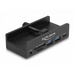 Delock External USB 5 Gbps 3 Port Hub 2 x USB Type-A, 1 x USB Type-C™ and 2 Slot Card Reader with Locking Screw