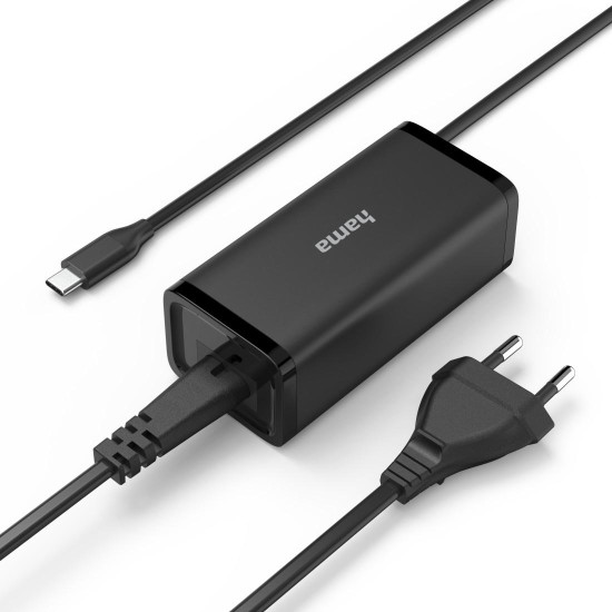 Hama Universal USB-C Notebook Power Supply Unit, GaN, Pwr Del. (PD), 5-20V/100W