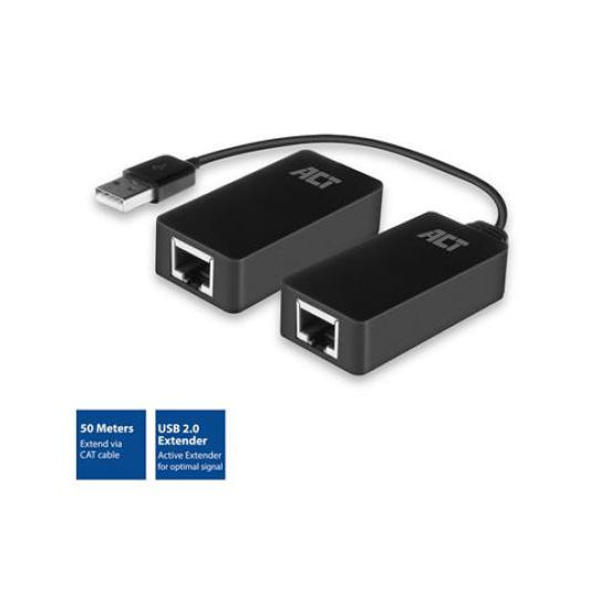 Active USB extender ACT AC6063, USB 2.0, UTP up to 50 meters, 480 Mbps, Transmitter module, Receiver and power adapter