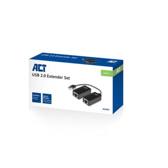 Active USB extender ACT AC6063, USB 2.0, UTP up to 50 meters, 480 Mbps, Transmitter module, Receiver and power adapter
