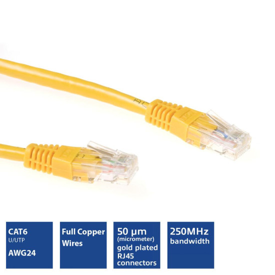 ACT  Мрежов пач кабел cat.6, U/UTP  0.25 м, жълт, булк