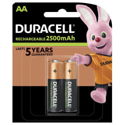 Rechargeable battery DURACELL R6 AA, 2500mAh NiMH, 1.2V, 2 pcs. pack 1.5V