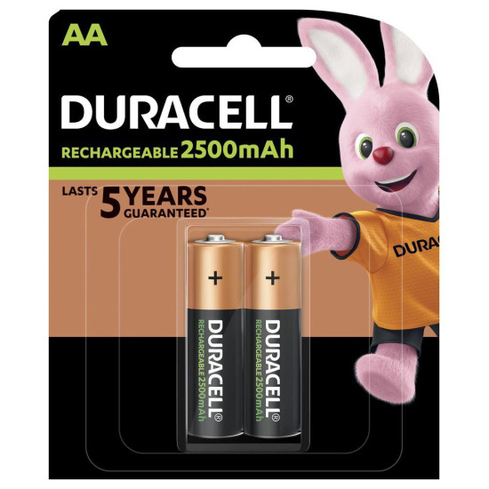 Rechargeable battery DURACELL R6 AA, 2500mAh NiMH, 1.2V, 2 pcs. pack 1.5V