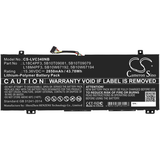Laptop Battery for LENOVO IdeaPad C340-14API  L18C4PF3 15.36V 2850mAh LiPo CAMERON SINO