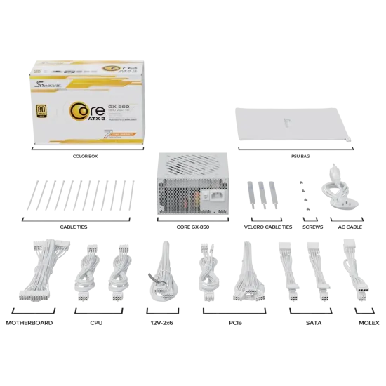 Захранващ блок Seasonic CORE GX White 850W 80+ Gold, Fully Modular, ATX 3.1, PCIe 5.1