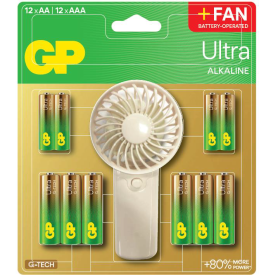 GP SUMMER PACK Алкални батерии  ULTRA AA x 12 бр. + ULTRA AAA x 12 бр. + Fan/ Вентилатор/  GP BATTERIES