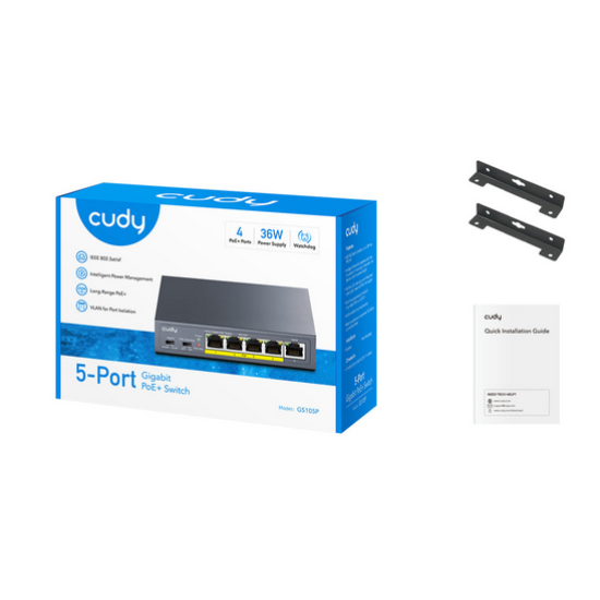 Суич Cudy GS105P , 5x портов POE метален корпус+Switch 36W, неуправляем