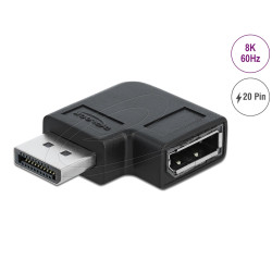 Delock Adapter 90° DisplayPort 1.4, 20 pin male to DisplayPort 1.4 20 pin female, 8K 7680 x 4320 @ 60 Hz with DSC support