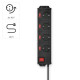 Hama Power Strip, 4-Way, 90°, Individually Switchable, Wall Mounting, 1.4 m, blk.