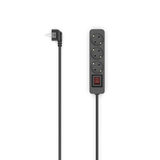 Hama Power Strip, 3-Way, with Switch, 1.4 m, black