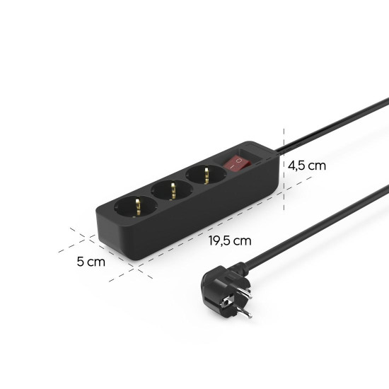 Hama Power Strip, 3-Way, with Switch, 1.4 m, black