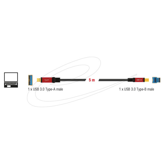 Кабел Delock USB-A 3.0 5Gbps мъжко - USB-B 5Gbps мъжко, 5 м, Premium, Черен