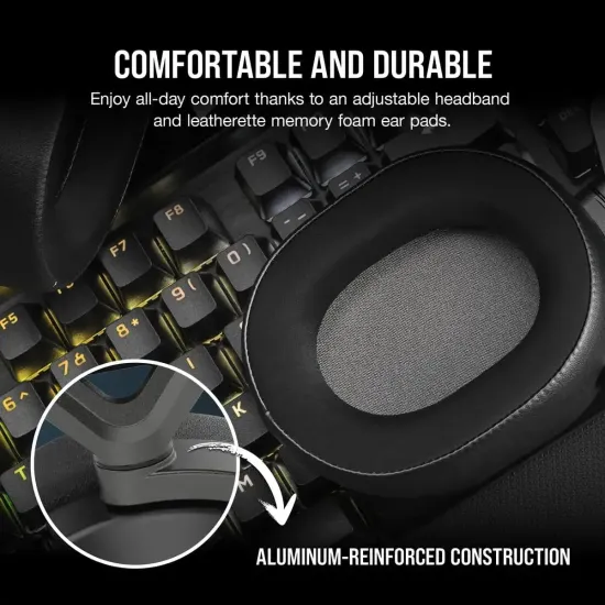 Геймърски слушалки с микрофон Corsair HS65 v2 Carbon безжични и блутут PC/PS5/PS4, Black