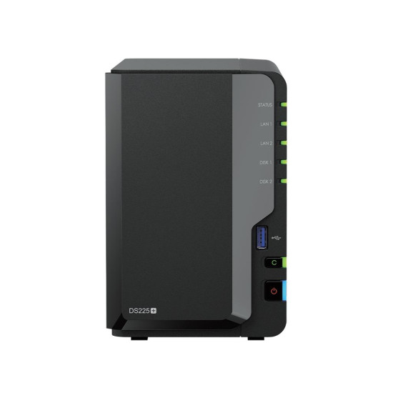 Мрежов сторидж Synology DS225+, за 2 диска, Intel Celeron J4125 , 2GB DDR4 SODIMM