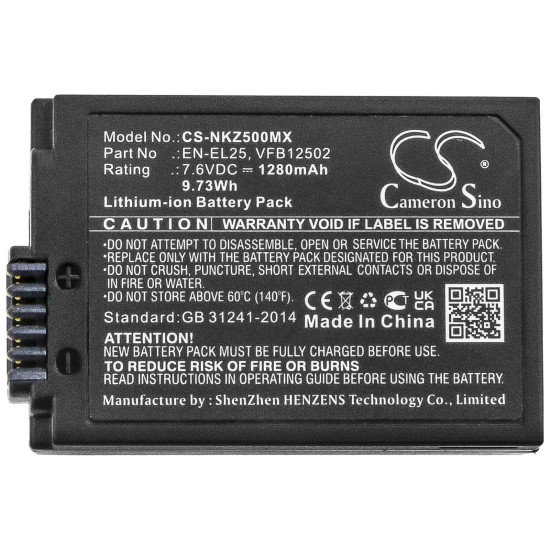 Camera Battery for NIKON (EN-EL25) LiIon 7.6V 1280mAh Cameron Sino