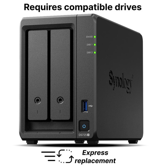 Мрежов сторидж NAS Synology DS725+, за 2 диска 3.5