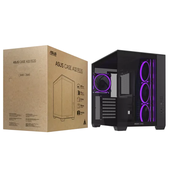 Case ASUS A32 PLUS Tempered Glass + 4 ARGB Fans - Black