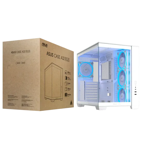 Case ASUS A32 PLUS Tempered Glass + 4 ARGB Fans - White