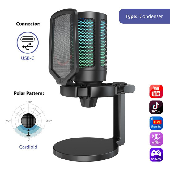 Desktop Microphone FIFINE A6NEO RGB - Black