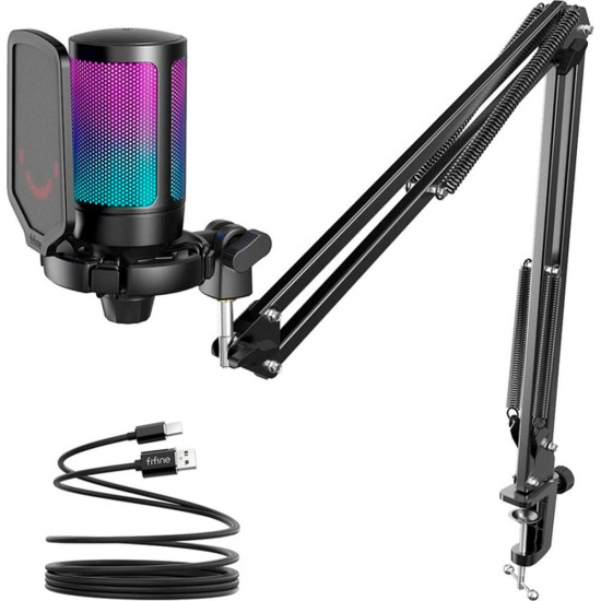 Microphone with Boom Arm FIFINE A6T RGB - Black