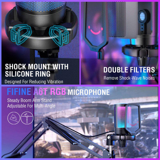 Microphone with Boom Arm FIFINE A6T RGB - Black