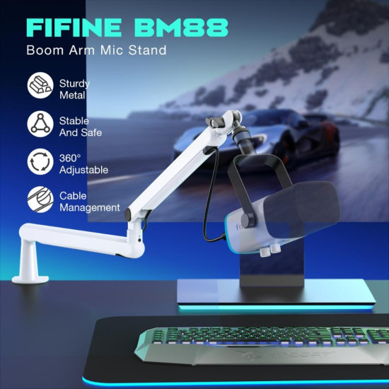 Стойка за микрофон FIFINE BM88 White High End Boom Arm Stand