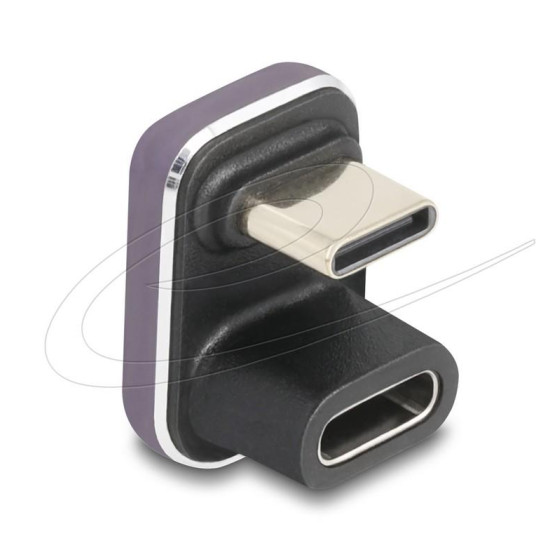 Delock Adapter USB-C male to USB-C female, under 180°, 40 Gbps PD 3.1 240 W, U-shaped 8K 60 Hz metal