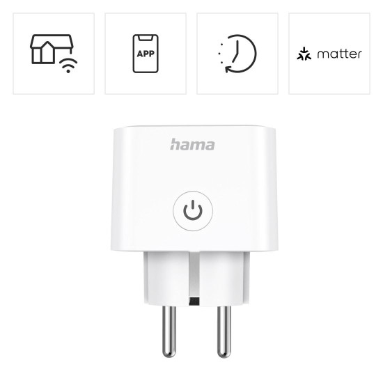 Hama Smart WLAN Socket, Matter, Voice and App-Controlled, Retrofittable, 3680 W