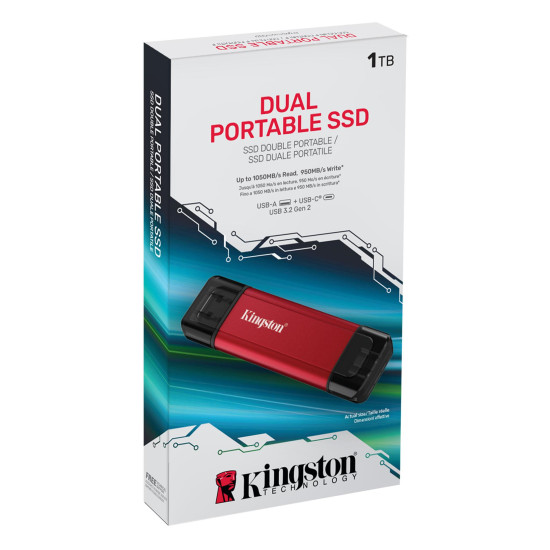 Kingston Dual USB-A/C Portable SSD 1TB - Black/Red