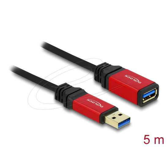 Удължителен кабел Delock USB-A мъжко - USB-А женско, 5 м, Екраниран, Черен