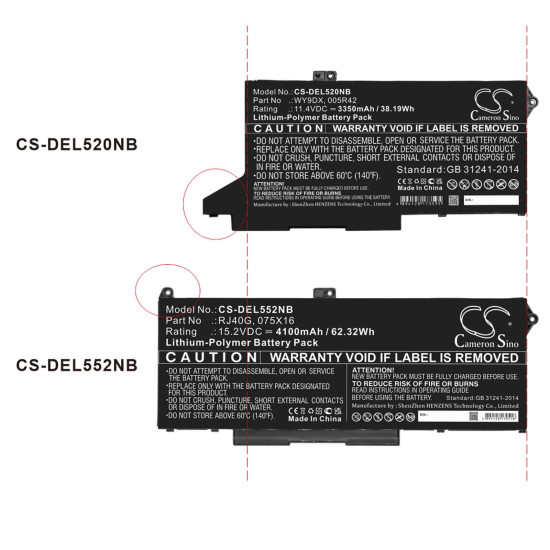 Laptop Battery for DELL Latitude 5420, Latitude 5520  005R42, WY9DX LiPo 11.4V 3350mAh CAMERON SINO