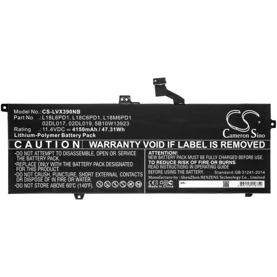 Laptop Battery for Lenovo ThinkPad X390 L18C6PD1 L18L6PD1 LiPo 11.4V 4150 mAh CAMERON SINO
