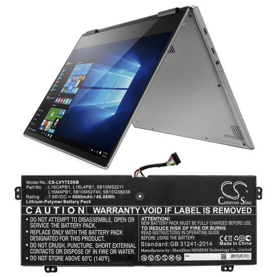 Laptop Battery for LENOVO YG 720-13IKB 80X6006PAU, Yoga 720-13IKB 80X6001QGE, Yoga 730-13IKB, L16C4PB1 LiPo  7.68V 6000mAh  CAMERON SINO