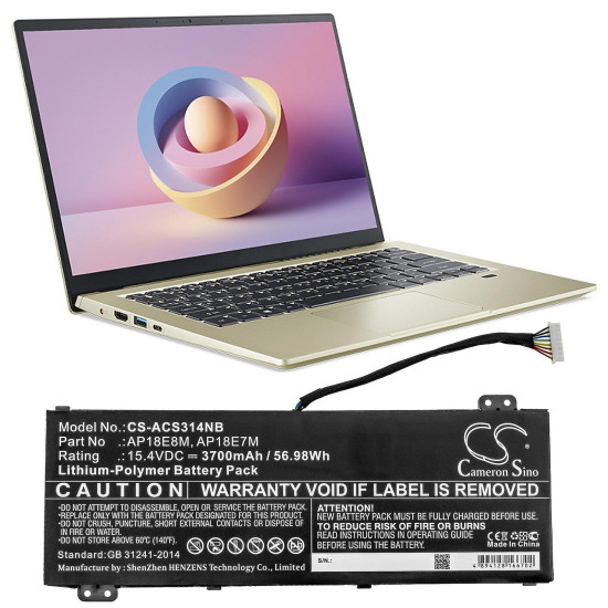 Laptop Battery for ACER ASPIRE NITRO 5 AN517-51-57NL, Nitro 7 AN715-51-58X1, Predator Helios 300 AP18E7M LiPo 15,4V  3700mAh CAMERON SINO