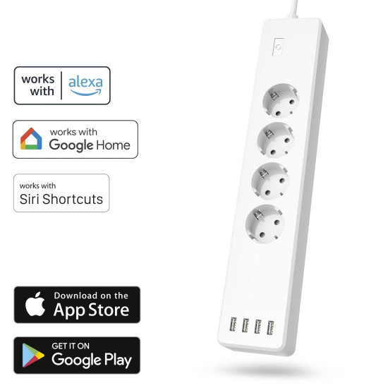 Hama Smart WLAN Power Strip, 4-Way, Indiv. Switchable, Overload Prot., 4x USB