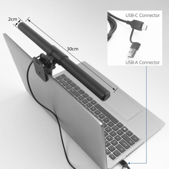 ACT LED laptop lamp with adjustable brightness and clip, USB power supply