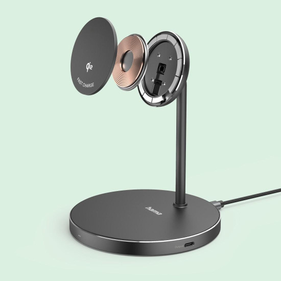 Hama Wireless Qi2 Charger, Inductive Fast Charging, Charging Station Stand, 15 W