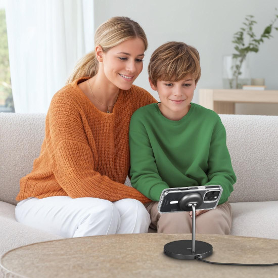 Hama Wireless Qi2 Charger, Inductive Fast Charging, Charging Station Stand, 15 W