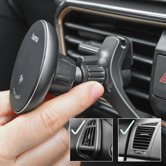 Hama Wireless Qi2 Charger, Inductive Fast Charging in the Car, 15 W, black