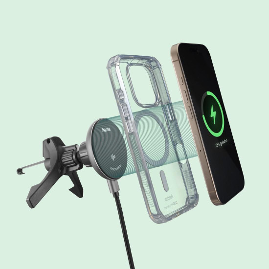 Hama Wireless Qi2 Charger, Inductive Fast Charging in the Car, 15 W, black