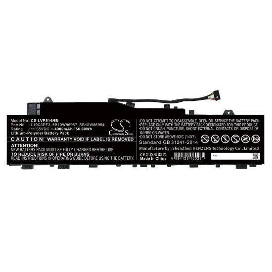 Laptop Battery for  LENOVO IdeaPad 5 14  L19C3PF3  LiPo 11.55V 4900mAh CAMERON SINO