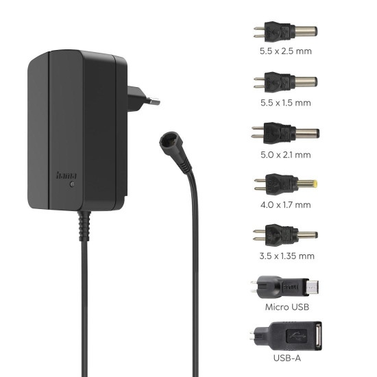 Hama Universal Switchable Power Supply Unit, Adjustable, 1500mA, 18W, max. 12V, 7 Adapters